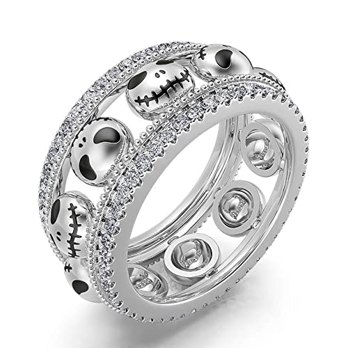 Image of Jeulia 1.76 ct Skull Wedding Band 925 Sterling Silver Diamond Eternity Rings Rose Flower Engagement Rings Anniversary Promise Romantic Jewelry Gift