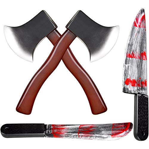 4 Ascia di Halloween e Coltello da Macellaio Insanguinato Prop, Prop Boccaporto di Schiuma Costume Finto Machete Gioco Sanguinante del Machete di Halloween per Halloween Costume Zombie Casa Infestata