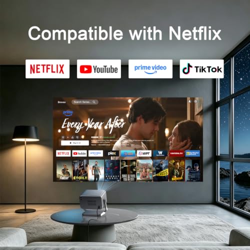 Image of [4000 ANSI & Officially-Licensed APP] 4K Projector with WiFi and Bluetooth, Auto Focus Keystone Smart Projector, Outdoor Projector with Adjustable Stand for Home Bedroom