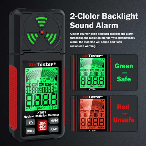 Image of Xin Tester Geiger Counter Nuclear Radiation Detector, Portable Radiation Dosimeter Beta β Gamma γ X-ray Detection Meter for Food Industrial Medical with LCD Display 5 Dosage Units