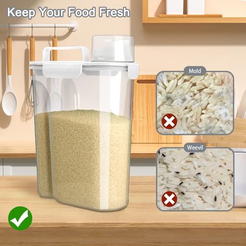 Image of Komzon Rice Container, Airtight Rice Storage Container 10lb, Cereal Containers Storage, BPA Free Food Dispenser with Pouring Spout Handle for Flour Pasta Grain, Pet Dog Cat Bird Food Storage Container