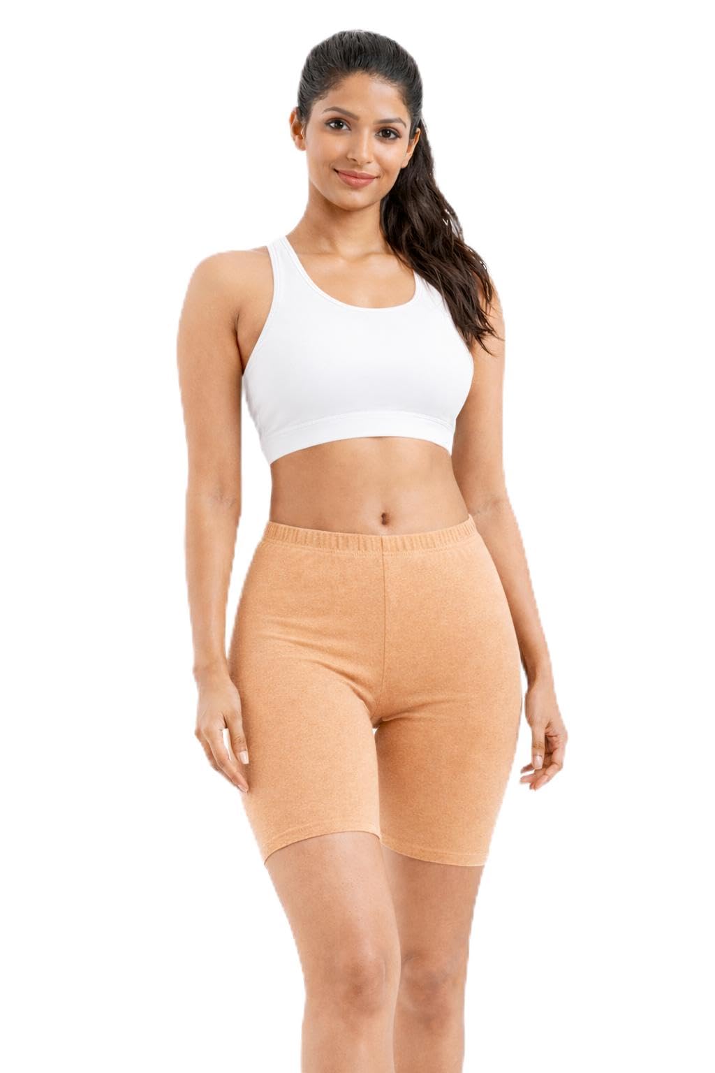 mukari Women's Mid-Thigh Cotton Lycra Cycling Shorts, Solid Color Stretchable Underskirt Safety Short for Layering, Beige Skin Tone Layering Shorts Comfortable Undershorts-picture-10