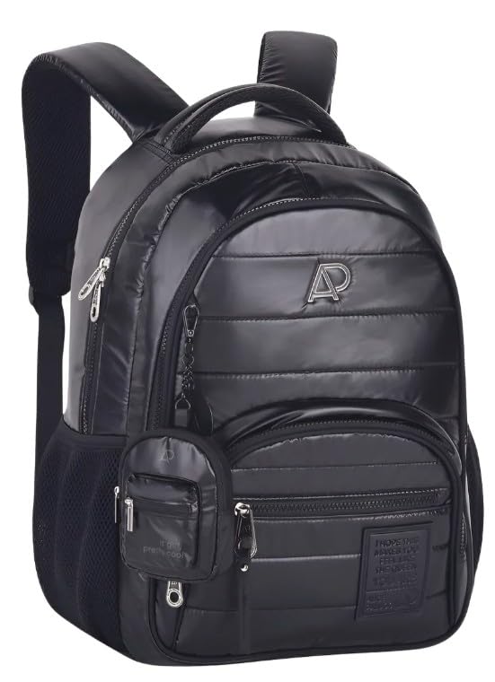 Alice Palucci Mochila Feminina Holográfica Matelassê Preta, Modelo Clio, Design Moderno com Múltiplos Compartimentos
