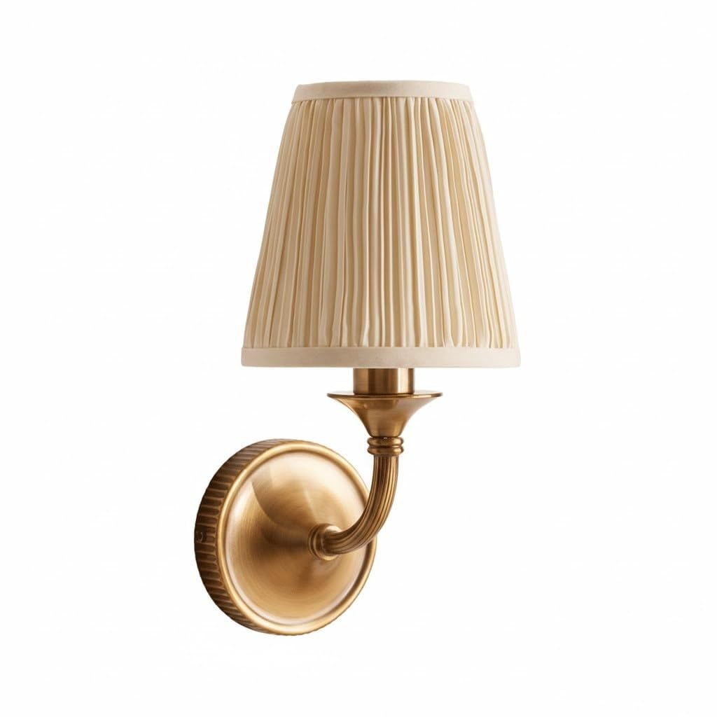 LUOYAOB Vintage French Country Solid Brass Wall Sconce with Pleated Fabric Shade Antique Wall Lamp Decorative Vanity Light for Bedroom Living Room Hallway Interior Lighting(Copper)