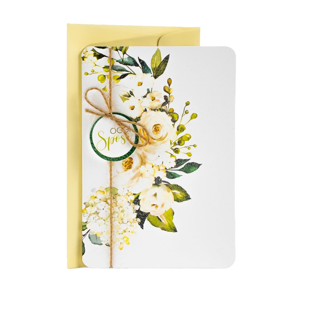 LINA OFFICINE GRAFICHE CREATIVE Elegant Wedding Greeting Card with Jute Cord Applique, Gold Envelope Included 11.5 x 16.5 cm