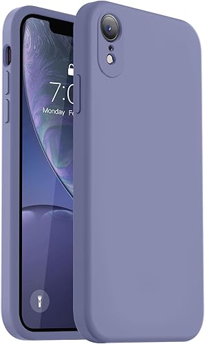 Vooii Compatible con iPhone XR, silicona líquida mejorada con bordes planos, protección de cámara, forro de microfibra antiarañazos suave, funda