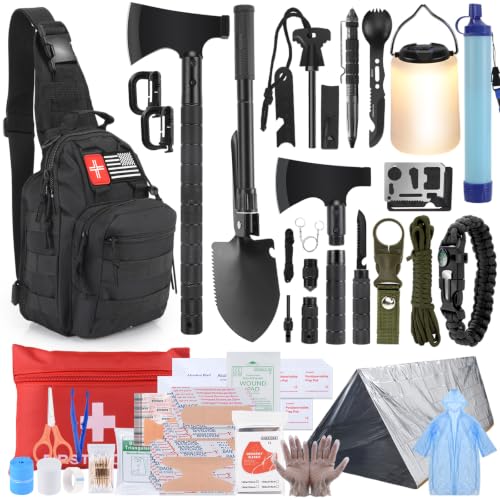 218-Piece Survival Kit Gift for Men & Dad, Bug Out Bag with First Aid Kit, Axe, Lantern & Camping Gear