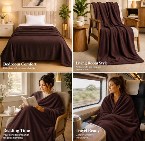 Image of HOMEKART 300 TC All Season Solid /Plain Lightweight Polar Fleece Single Bed Blanket (152 x 230 cm), Brown
