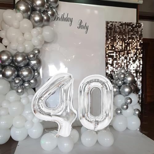 Image of TONIFUL 40 Inch Silver Number 16 Balloons Large Foil 16th Birthday Decor | Silver 16 Balloon Number Sixteen for Sweet 16 Birthday Party 16th Anniversary, Silver Birthday Decor for Teens Men Women