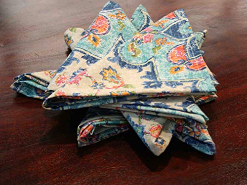 Cotton Dinner Napkins 16x16 inches - Washable Cloth Napkins Set of 6 - Everyday Use or Dinner Party and Events Multi Color Indian Printed Fabric