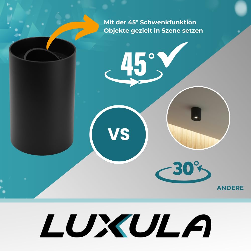 LUXULA 8er Set Aufbauspot Aufbaustrahler mit GU10 Fassung - 45° Schwenkbar - rund - schwarz - Kunststoff - Deckenspot Aufbauleuchte - 230V - ohne Leuchtmittel