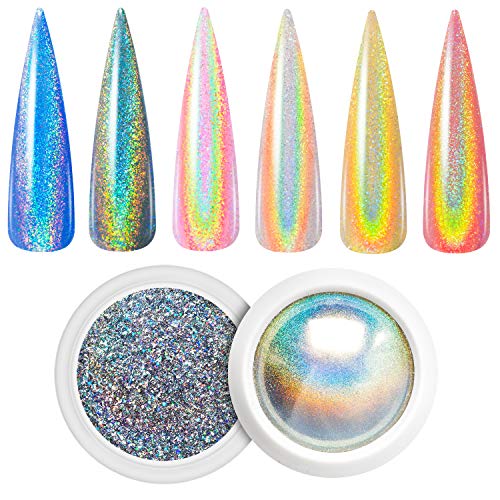 Holographic Chrome Nail Powder, Unicorn Mirror Effect Premium Salon Rainbow Nail Glitter Manicure Pigments, 0.04oz/1g