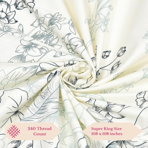 Image of Jaipur Weaves Cotton King Size Bedsheet 108x108 Super King, 100% Pure Cotton Bed Sheet with 2 Pillow Covers, 240 TC Soft Breathable Floral Design Bedding - (Garden Blue, Super King)