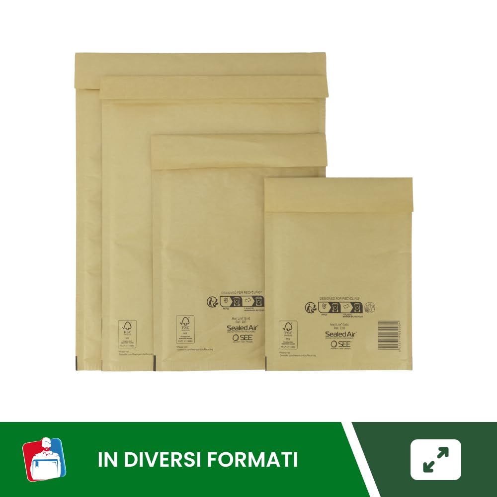 IMBALLAGGI 2000 - Buste Postali Imbottite Mail Lite Gold - 50 Pezzi 27x36 cm -Buste Imbottite per Spedizione - Buste con Pluriball Ideali per Spedire e Proteggere Oggetti