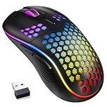 MELOGAGA Wireless Gaming Mouse Honeycomb 2.4G USB Cordless Mouse RGB Rechargeable PC Game Mice with 7-Color LED Lights，4 Adjustable DPI for Windows Laptop Desktop Computers (Black)
