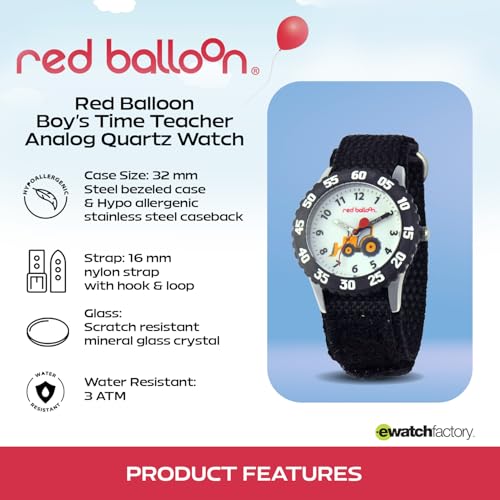 Red Balloon Kids' Bezel Stainless Steel Time Teacher Analog Nylon Strap Watch4
