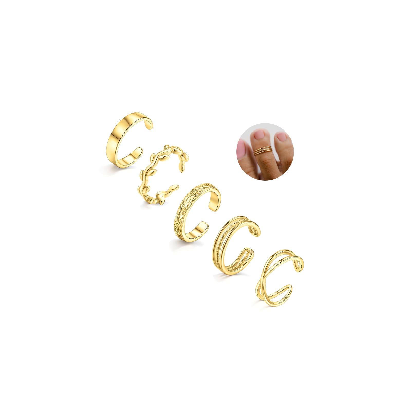 5pcs Toe Rings for Women Adjustable Toe Rings Stain Free Open Strap Toe Rings Set Summer Beach Gifts-image-35
