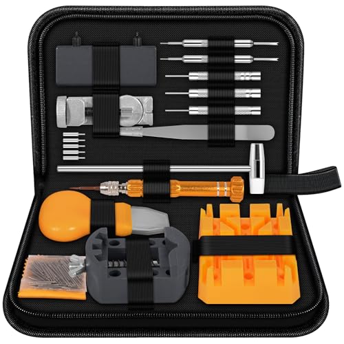 Cirulli Herramientas relojero,Kit Reparacion Relojes para Cambio de Pila, Acortamiento de Correa, Ajuste de Agujas, Abridor de Cajas, Destornilladores, Herramientas para Relojes Reparaciones