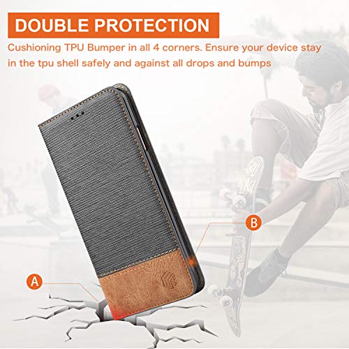 Wenbelle For Iphone Xr Wallet Case, Stand Feature,Double Layer Shock Absorbing Premium Soft Pu Color Matching Leather Wallet Cover Flip Cases For (2018) Apple Iphone Xr 6.1 Inch (Grey) #TOP7