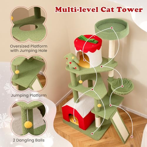 Árbol para gatos Tangkula navideño 61 pulg con postes rascadores miniatura 6
