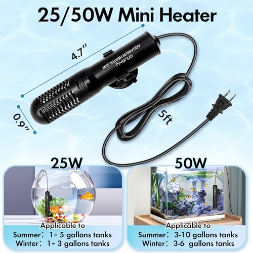 orlushy 25w small submersible aquarium heater constant temperature betta fish tank heater of 78for 1-6 gallons freshwater amp saltwater tanks