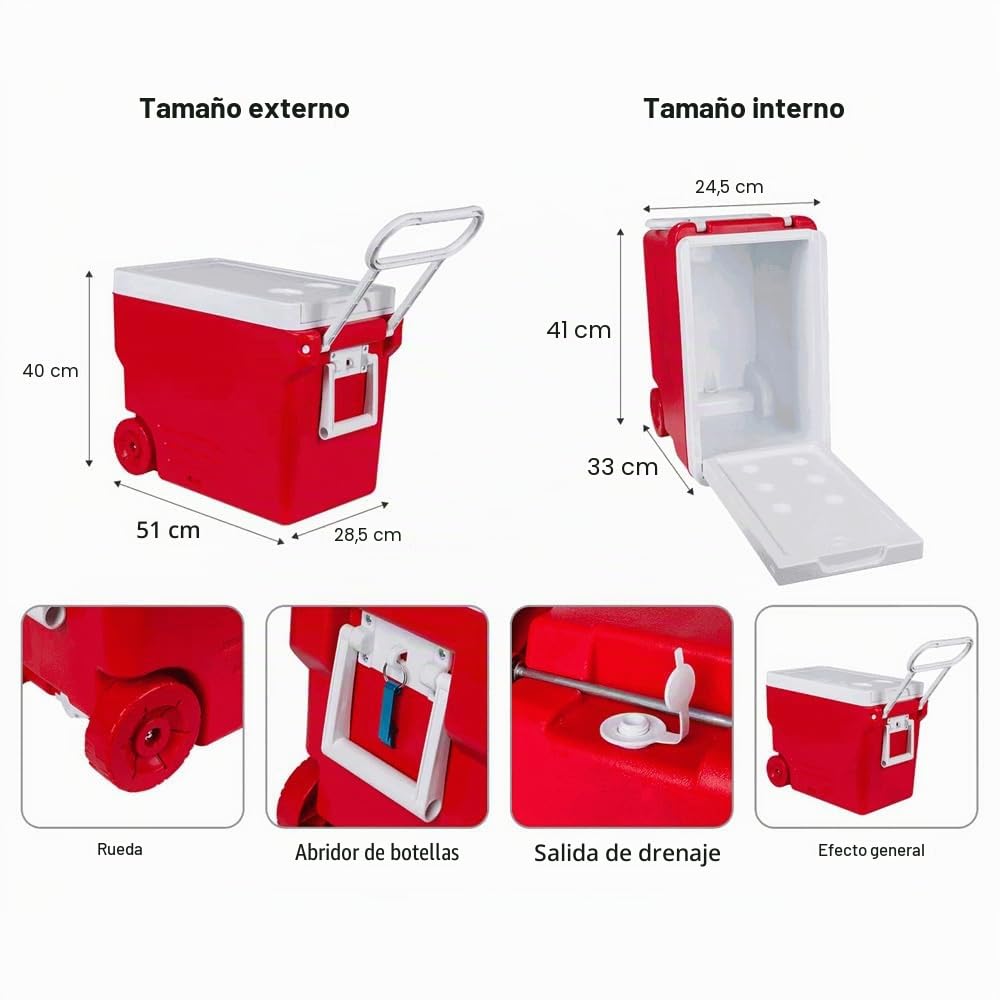 Jemora Nevera rodante de 32L, Cofre de Hielo para Acampar, pícnic al Aire Caja de Aislamiento térmico portátil con Mesa y Silla