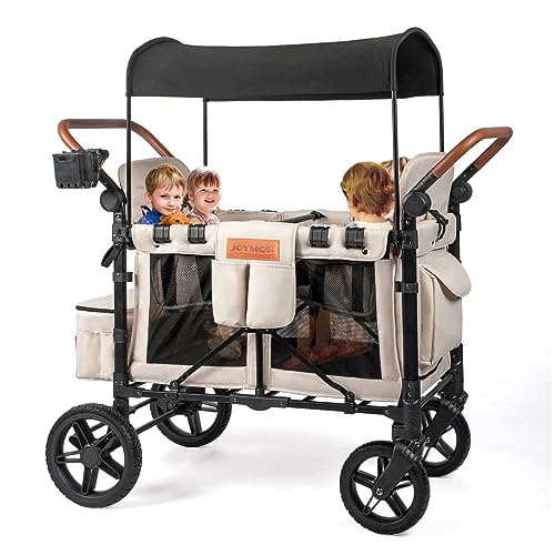 Image of JOYMOR Quad Deluxe Stroller Wagon for 4 Kids, Bus Seating High Seat & Face to Face, Rubber Wheel, Double Side Handles, UV-Protection Canopy, Phone Holder,WS1BE4SD
