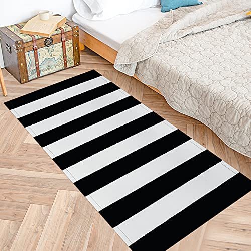 Yugarlibi - Alfombra (60 x 130 cm), diseño de Rayas, Color Blanco y Negro