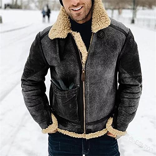 Men's Winter Jacket 2024 Warm Fleece Lined Coat Faux Suede Bomber Jacket Outerwear Lapel Work Wear for Outdoor Hunting2