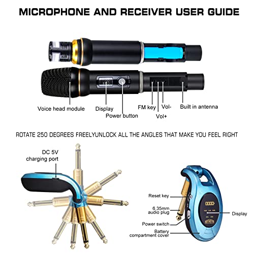 Mffmffm Wireless Microphone, Dual Metal Handheld Dynamic Mics For Singing, Karaoke, 260Ft Uhf Range Compatible With 1/4" And 1/8" Output Devices Such As Pa Systems, Dj Mixers And Amp #TOP6