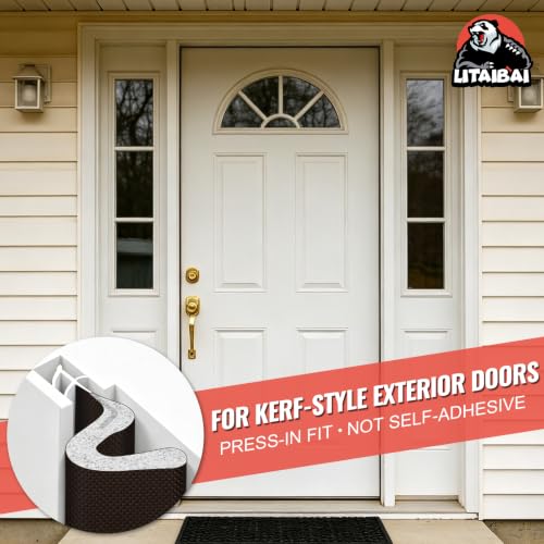 Image of Litaibai 60 ft Kerf Weather Stripping Door Seal for Exterior Doors, Brown | Push-In Kerf Seal for Grooved Frames, Not Self-Adhesive, Fits 1 /4-1 /2 in Door Gaps, Helps Reduce Drafts and Energy Loss