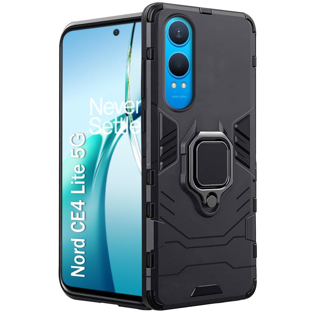 TheGiftKart Tough Armor Bumper Back Case Cover for OnePlus Nord CE 4 Lite 5G | Ring Holder & Kickstand in-Built | 360 Degree Protection Back Cover for OnePlus Nord CE4 Lite 5G (PC & TPU, Black) (B0D7MSQKWY) Amazon Price History, Amazon Price Tracker