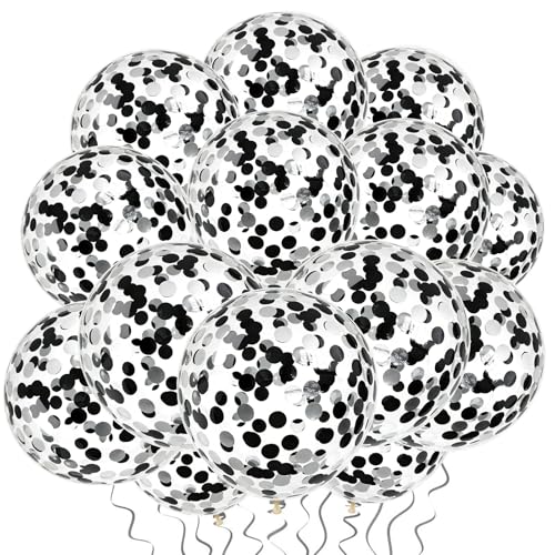 Image of VHUWE Black Silver Confetti Balloons 25 Pcs, 12 Inch Thickened Clear Latex Balloon with Confetti Inside for Birthday Party Baby Shower Graduation Anniversary Engagement Decorations Supplies