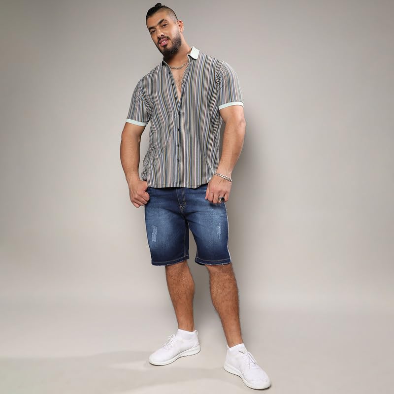 Image of Instafab Plus Men's Shirt for Casual Wear | Spread Collar | Short Sleeve | Button Closure | Plus-Size Fit | Cotton Shirt Crafted with Comfort Fit for Everyday Wear