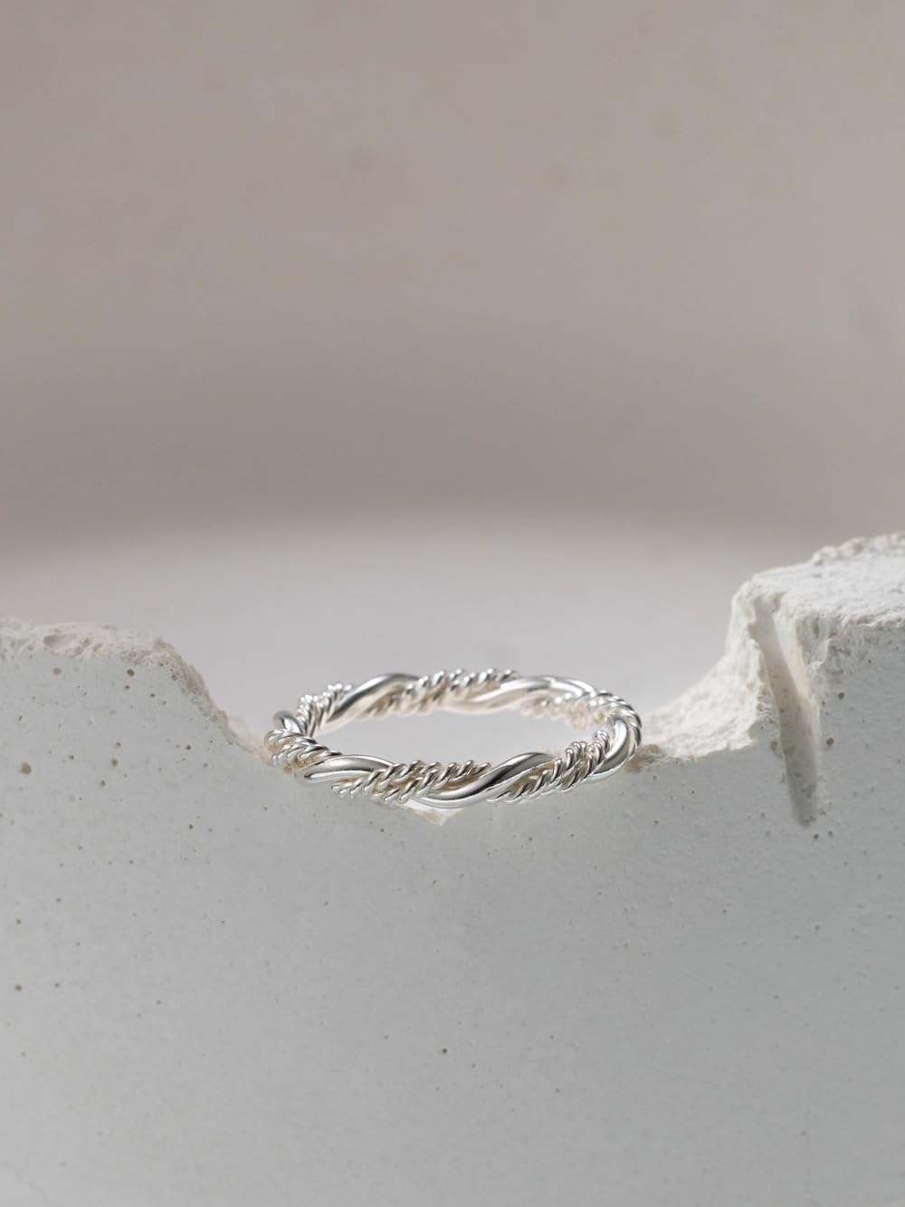 LUKRAY Sterling Silver Hand Braided Twisted Rope Stacking Ring