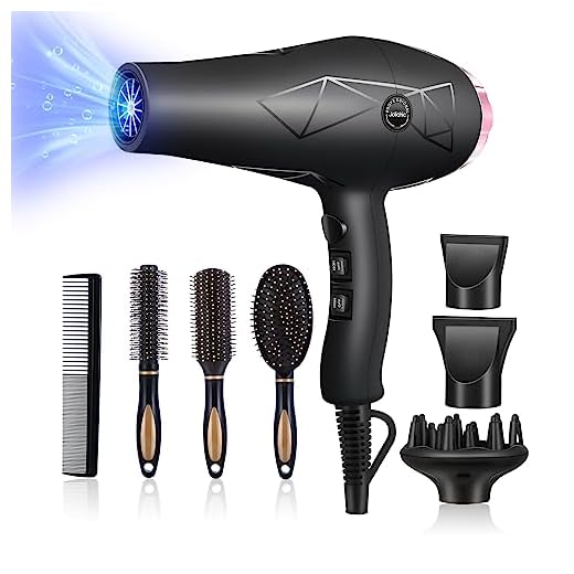 Jolichic Secador Pelo Profesional, 2400W AC Motor Secador de Pelo Ionico con 1 Difusor 2 Concentradores 4 peines, 2 Velocidades 3 Temperaturas, Botón de enfriamiento Cabello Sin Encrespamiento