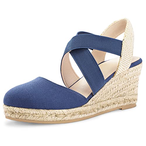 mysoft Women's Closed Toe Espadrille Wedges Elastic Criss Cross Sandals