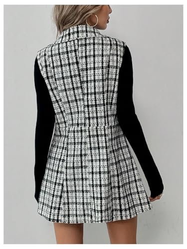 Floerns Women's 2 Piece Outfit Workwear Plaid Print Lapel Neck Vest Blazer and Skirt Set3