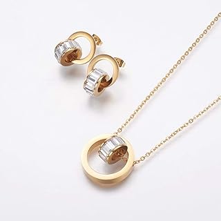 Ring Pendant Necklaces and Stud Earrings with Glass(With Gift Box)