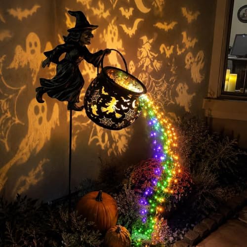 Caldero de brujas de Halloween estilo tradicional con estaca y luz 3