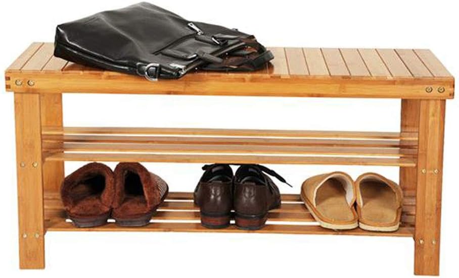 3 Tier Shoe Rack with Bench, Premium Bamboo Shoe Storage Shelf or Shoe Rack Bench, Perfect for Entryway Bathroom Living Room (Wood Color)