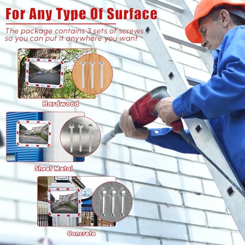 Angooni Espelho convexo retangular refletivo 61 cm x 40 cm espelho de segurança - Espelho de tráfego