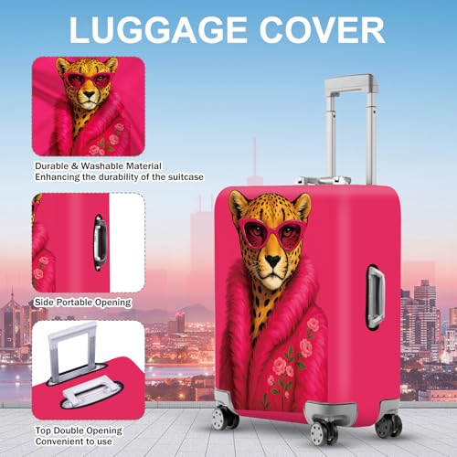 ANNA QUEEN Fashionable Leopard Luggage Cover, Leopard in Pink Coat and Sunglasses, Stretchable, Washable Travel Sleeve for 32-34 Inch Luggage by ANNA QUEEN - Used condition - Image 3