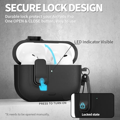 Image of for AirPods Pro 3 Case with Lock,TPU Leather Texture Durability Anti-Lost & Shockproof Protective Cover Accessories with Cleaning Kit in Keychain for Apple iPod Pro 3rd Generation 2025(Black)