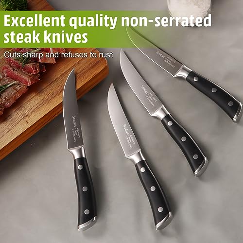 Steak Knives Set of 4, 5 Inch High-Carbon Stainless Steel Non-serrated Steak Knife, 4 Pieces Professional Straight Edge Kitchen Table Dinner Knives - Full Tang Ergonomic Handle - Image 5