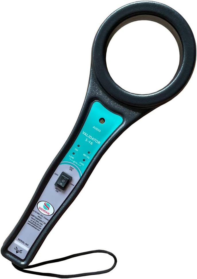 SIDDHI EQUIPMENTS Hand Held Metal Detector Model VALIDATOR S-16 (Black-Green) with LED Indicator for Malls, Airports, Hotels, Railway Stations & Banks (Pack of 1)