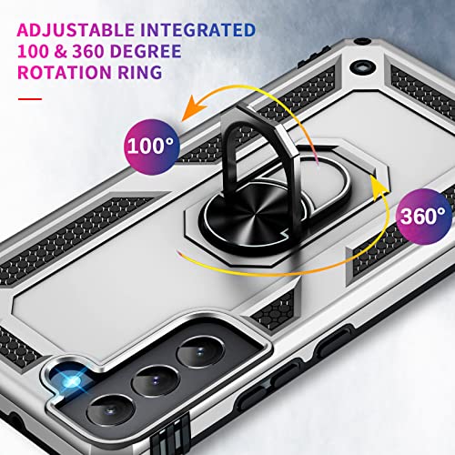 Image of Vaki for Samsung Galaxy S22 5G Case with Built in Screen Protector Military Grade Hard Rugged Cover Heavy Duty Armor Galaxy S22 Phone Cases with Metal Ring Kickstand Shockproof Sliver