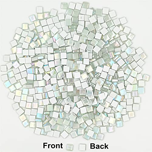 1.1Lb Square Crystal Mosaic Tiles, Iridescent Mosaic Glass Tiles For Crafts, Mosaic Pieces Diy Hobbies Children Handmade Jewelry Art Decoration Gifts,525 Pieces (Milky) #TOP3