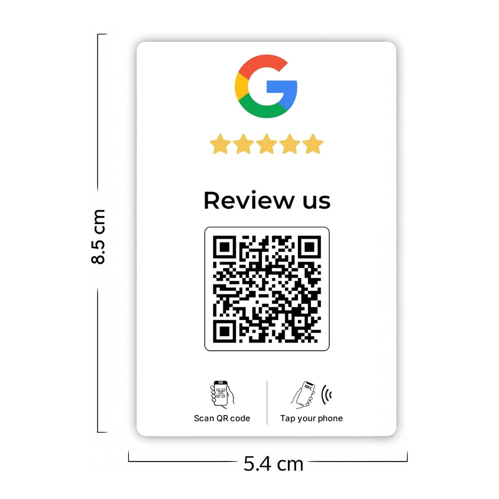 5-Pack QR & NFC Tap Cards Compatible with Google Reviews | AI Reply App Included