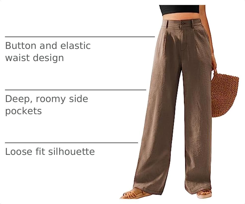 Image of Feiersi Womens Casual Wide Leg Pants High Waisted Button Down Straight Long Trousers Palazzo Pants